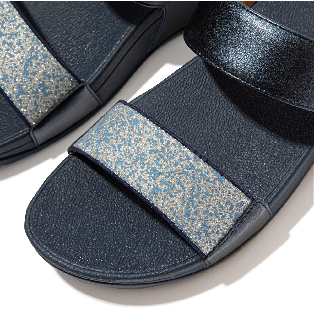 Fitflop Womens Slides - Lulu Shimmer Splash - Navy - 863-YPJLHB